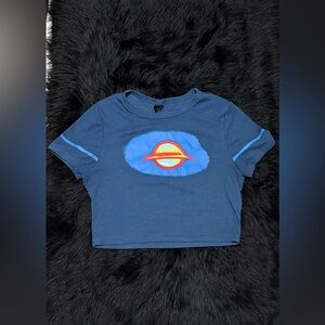 SHEIN super cute Blue medium Crop Top with Planet Graphic